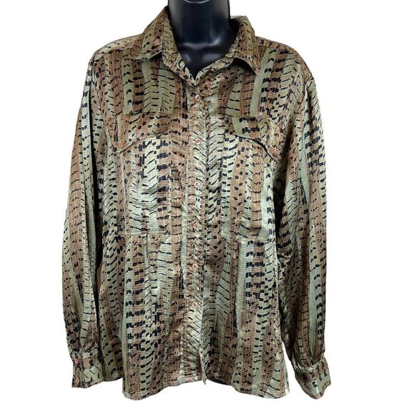 Vintage Nicola metallic animal print‎ long sleeve button up blouse - Picture 1 of 10